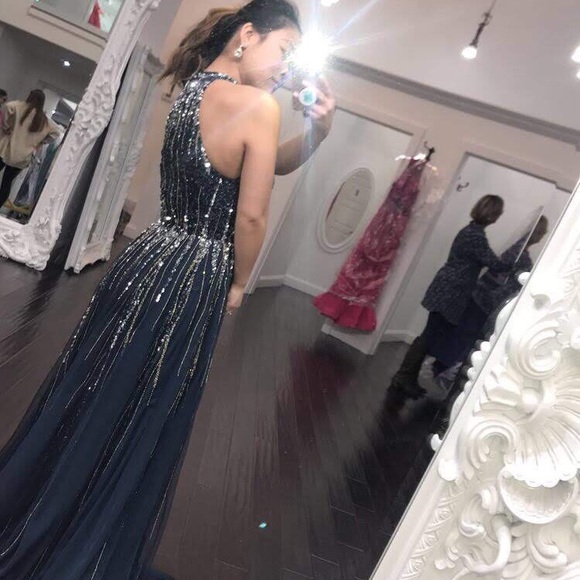 ASHLEY LAUREN Navy/Gold/Silver Prom Dress - Picture 6 of 7